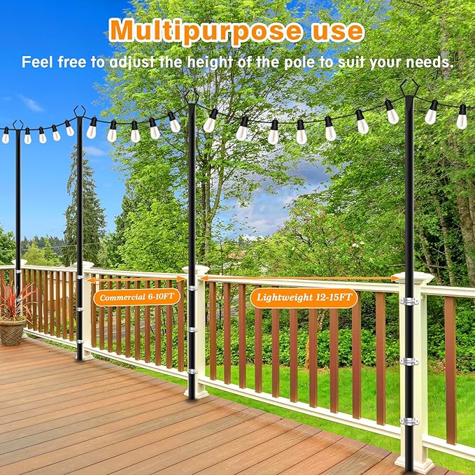 LETIANPAI 4 Pack String Light Poles10 Ft Metal Poles with Fork for Outdoor String LightsOutdoor Light Poles with ForkPoles/Post/Stand for OutsidePatioDeckBackyardGarden WeddingParty
