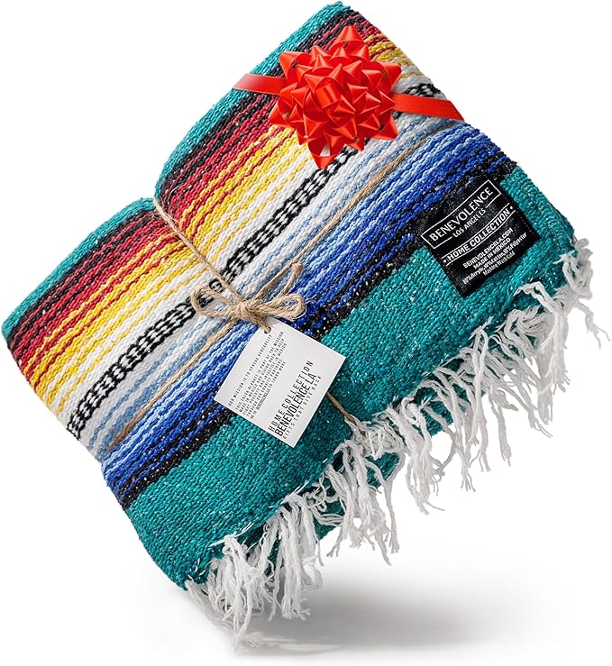 Benevolence LA Mexican Blanket Authentic Handwoven Yoga Blanket &amp Outdoor Blanket Made by Traditional Mexican Artisans Saddle Blanket Beach Blanket Picnic Blanket &amp Car Blanket 75 x 52 -