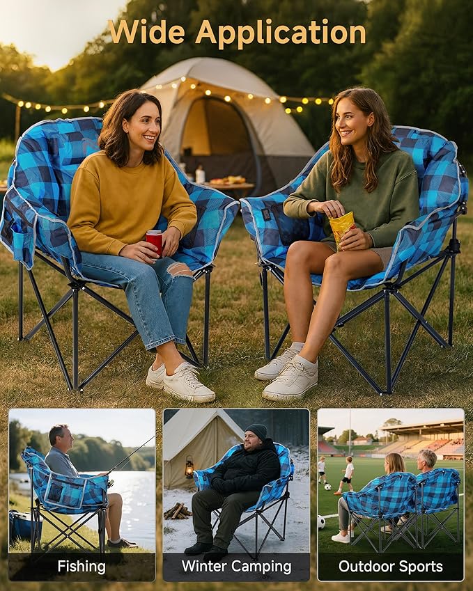 Slsy Oversized Heated Camping Chair Heavy Duty Folding Chair 500 lbs Support with Padded Seat Portable for Camping Outdoor Sports Patio &amp Picnics
