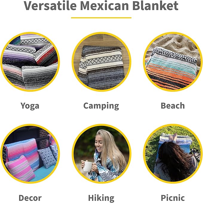 Cozumel Authentic Mexican Blankets (12-Pack) - 72x48 Woven in Mexico - Serape Throw Blanket for Yoga Studio Outdoor Picnic/Camping/Beach Saddle Blanket Bed/Home Decor (Assorted Brights)