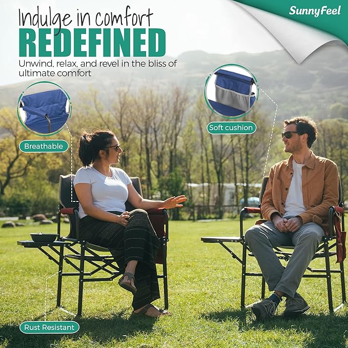 SUNNYFEEL Camping Directors Chair Heavy DutyOversized Portable Folding Chair with Side Table Pocket for Beach FishingTripPicnicLawnConcert Outdoor Foldable Camp Chairs