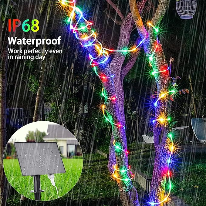 66FT Solar Rope Lights Outdoor Waterproof 18 Colors Changing 200 LED String Light USB &amp Solar Powered with Remote Tube Light Fairy Lighting for Outside Patio Fence Pool Christmas Decor