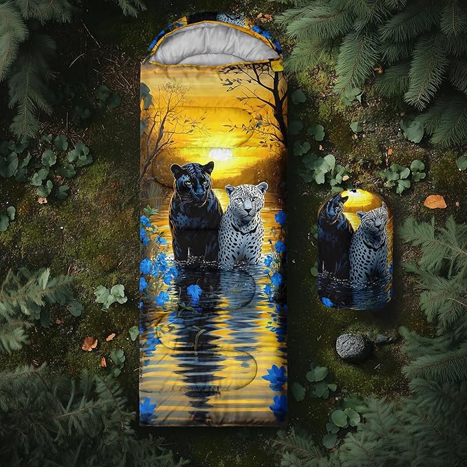 AILONEN Floral Wolf Sleeping Bag for Girls WomenWarm and Cool WeatherLightweightWaterproof BackpackingColorful Flower Animal Print Sleeping Bag for Camping