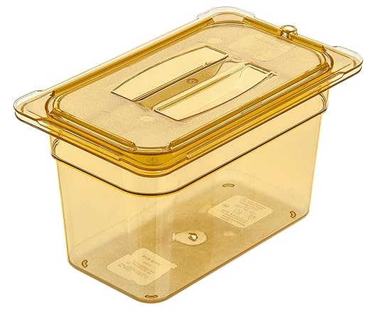 Carlisle FoodService Products StorPlus High-Heat 1/6-Size Food Pan 6 Deep Food Storage Container with 4 Quart Capacity High Heat Plastic 1/6 Size Amber (Pack of 6)