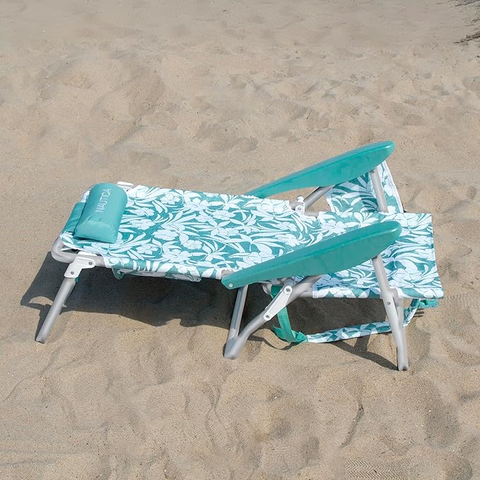 Nautica Backpack Beach Chair – 5 Position Reclining Portable Folding Beach Chair for Adults with Padded Pillow Headrest Insulated Cooler Bag Double Cup Holders Outdoor Folding Chair 300lb