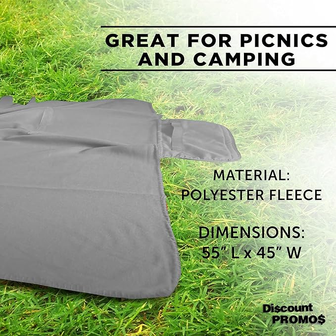DISCOUNT PROMOS Custom Roll Up Picnic Blankets Set of 10/50/100 Personalized Bulk Pack Great for Camping Picnic Beach Sports Outdoor Activities - Grey