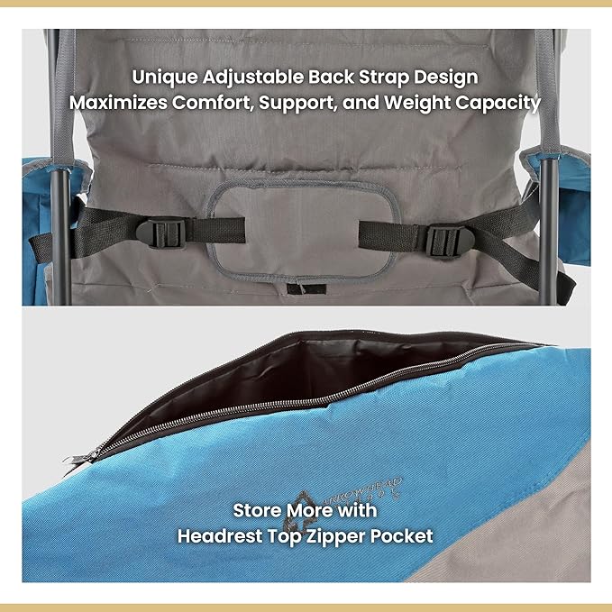 ARROWHEAD OUTDOOR Oversized XXL Portable Folding Camp Chair w/Glass &amp Cup Holders Armrest Cooler Heavy Duty Carry Bag 600 lbs Weight Capacity