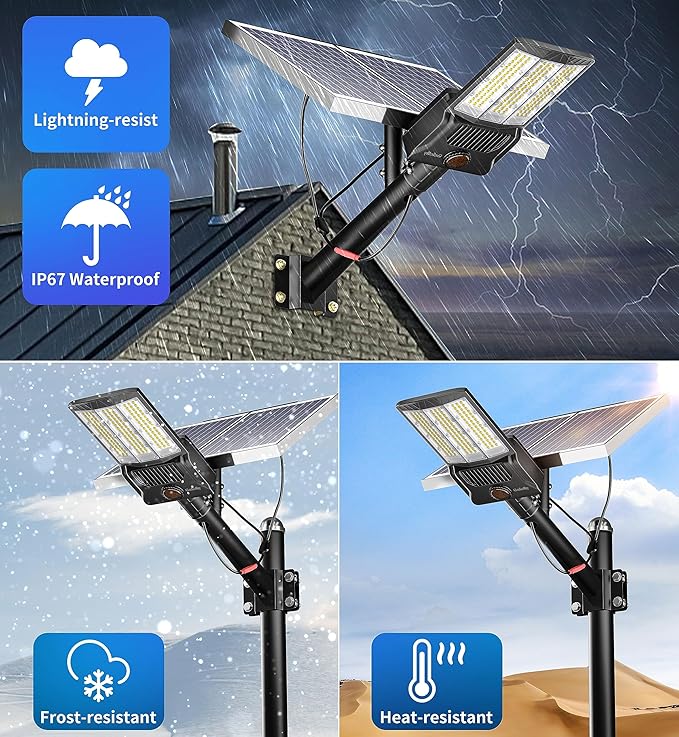 Gefolly Solar Street Lights Outdoor Commercial Parking Lot Light Dusk to Dawn IP67 Waterproof 6500K Security Flood Lights Lamp for Yard Road Basketball Courts (SL-9800W 650000LM)