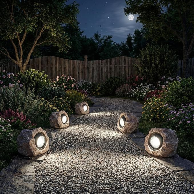 Solar Rock Lights Outdoor Garden Waterproof - Super Bright LED Solar Spotlights Solar Powered Landscape Path Decorative Garden Stone Lights for Pathway Walkway Yard Patio (2 Pack)