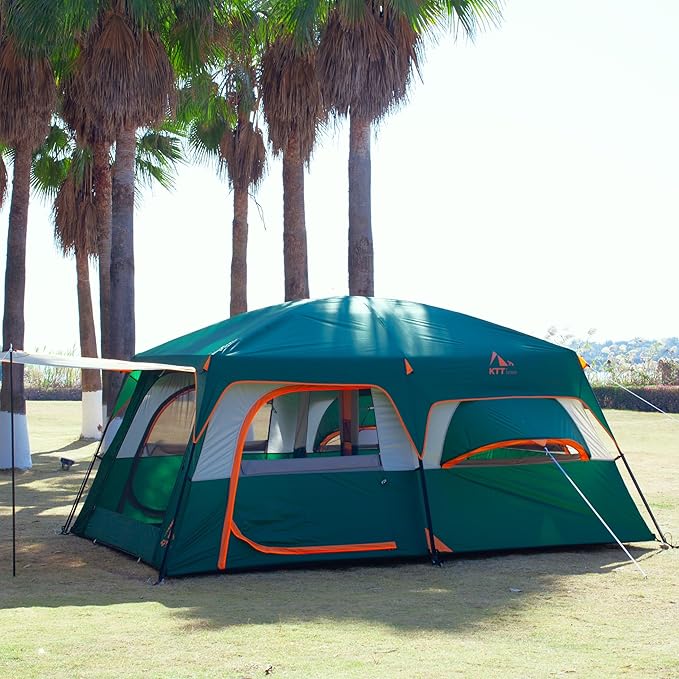 KTT Extra Large Tent 10-12-14 Person(A)Family Cabin Tents2 Rooms3 Doors and 3 Windows with MeshStraight WallWaterproofDouble LayerBig Tent for OutdoorPicnicCampingFamily Gathering