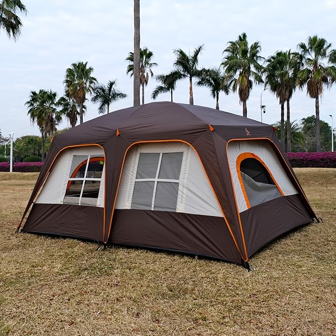 KTT Extra Large Tent 8-10-12 PersonFamily Cabin Tents2 Rooms3 Doors and 3 Windows with MeshStraight WallWaterproofDouble LayerBig Tents for OutdoorPicnicCampingFamily Gathering
