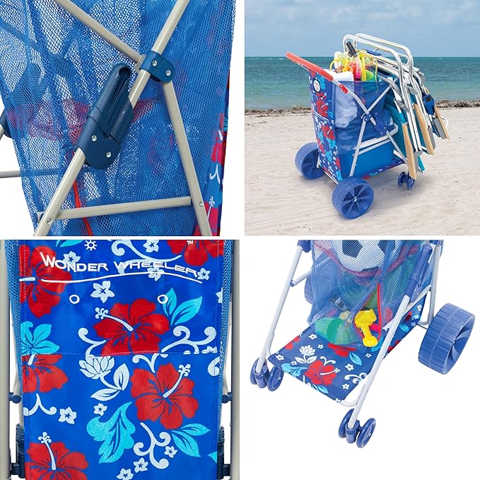 Rio Beach Wonder Wheeler II Wide Utility Lawn and Beach Foldable Cart Hibiscus Print