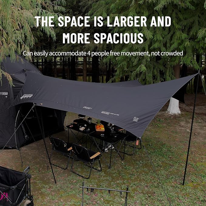 8-Point Cotton Camping Tarp with Iron Poles 210G Water-Repellent Fabric Roughly 15'5×14'9×7'6 UPF 50+ Sun Rain Shelter for Outdoor Travel Picnic