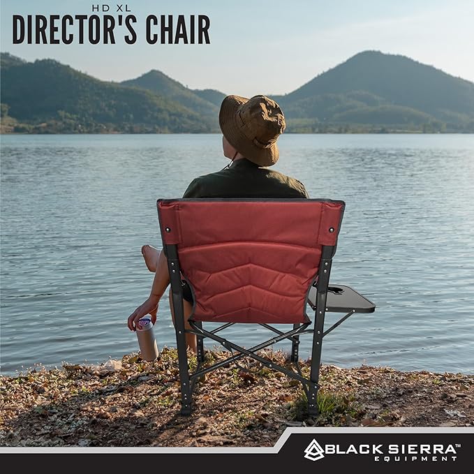 XL Directors Chair with Foldable Side Table Heavy Duty Camp Chair supports 400 Lbs Oversize Outdoor Folding Seat with High Back and Padded Armrests for Lawn Beach Tailgating Sports