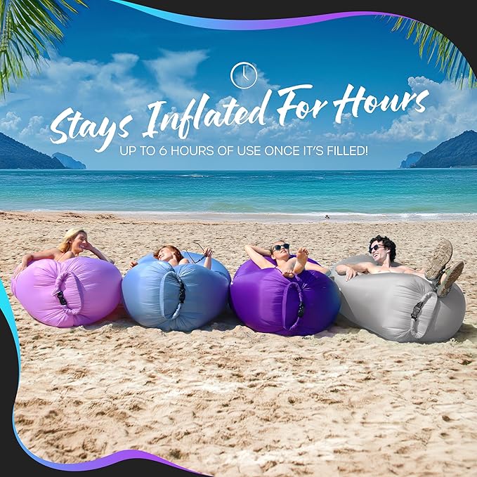 Nevlers Gray Inflatable Lounger | 210T Polyester Inflatable Chair | No-Pump Blow Up Couch | Air Sofa w/ 450lbs. Capacity Pockets &amp Matching Bag | Use as Beach Chair Inflatable Couch for Adults &a