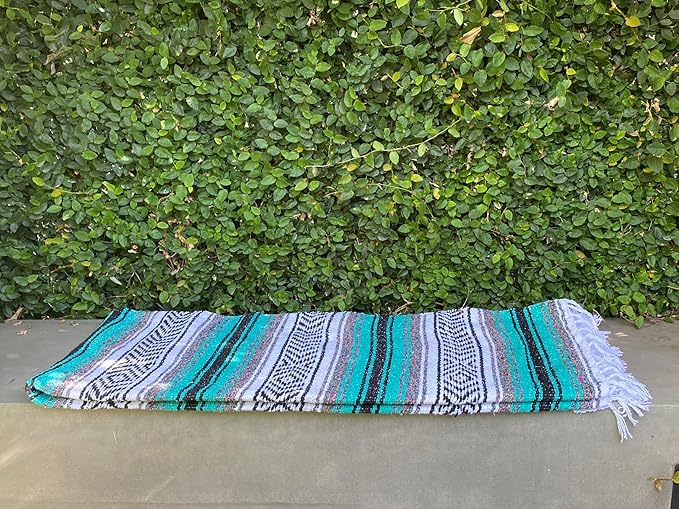 Del Mex Classic Mexican Blanket Large Authentic Woven Falsa Throw (70x50) Artisan Southwest Décor for Beach Yoga Outdoors (Teal)