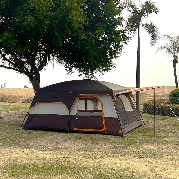 KTT Extra Large Tent 10-12-14 Person(A)Family Cabin Tents2 Rooms3 Doors and 3 Windows with MeshStraight WallWaterproofDouble LayerBig Tent for OutdoorPicnicCampingFamily Gathering