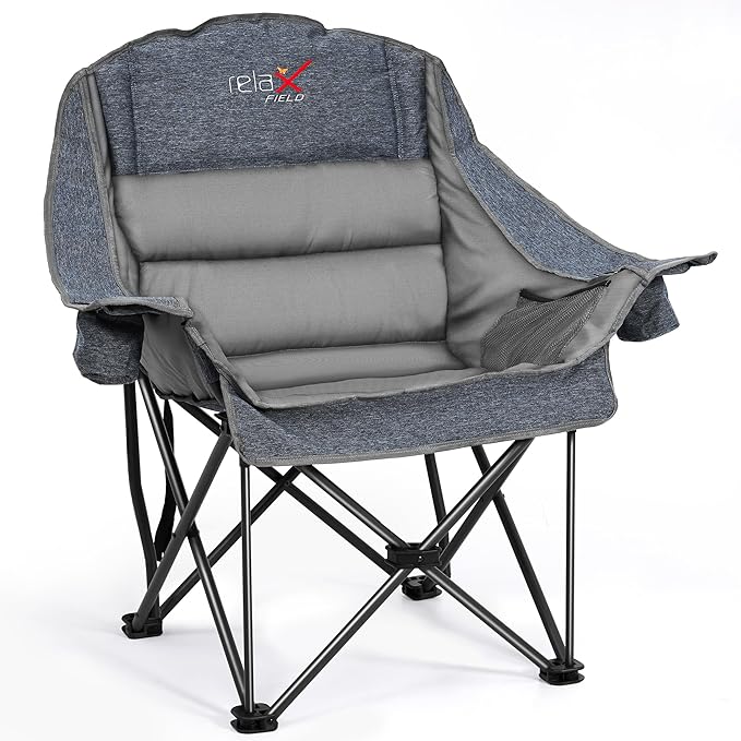 Oversized Camping Chair Portable Folding Padded Camp Chairs with Side Pocket Cup Holder Heavy Duty Support 500LBS Outdoor Lounge Chair for Adults Fishing Sports Trip Grey