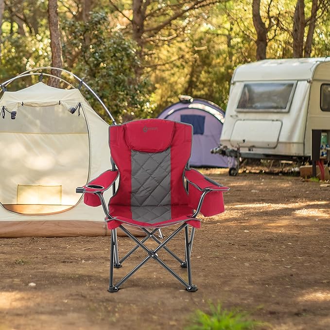 ARROWHEAD OUTDOOR Portable Deluxe Folding Camp Quad Chair w/Headrest Glass &amp Cup Holders Armest 6-can Cooler Heavy Duty Carry Bag 550 lbs Weight Capacity
