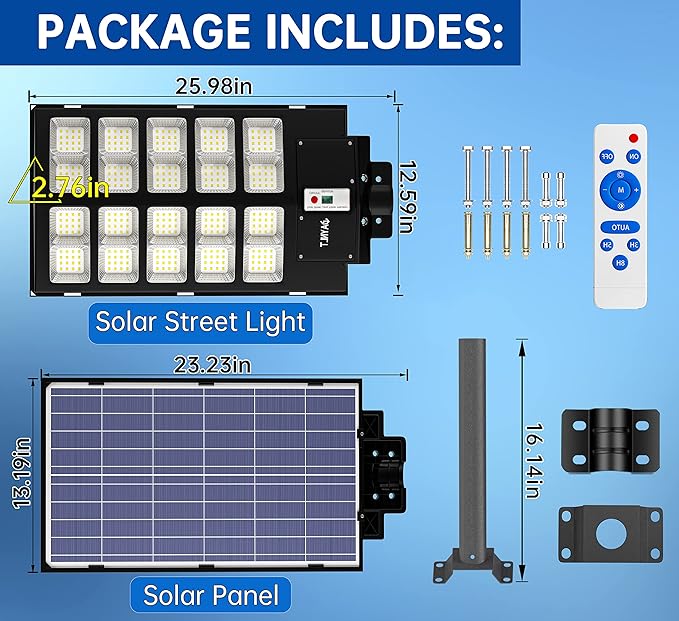 JAYNLT Y-5200W Solar Street Lights Outdoor520000LM 6500K Commercial Parking Lot Lights Dusk to Dawn Waterproof Solar Security Flood Lamps with Motion Sensor and Remote for Yard Garage Driveway