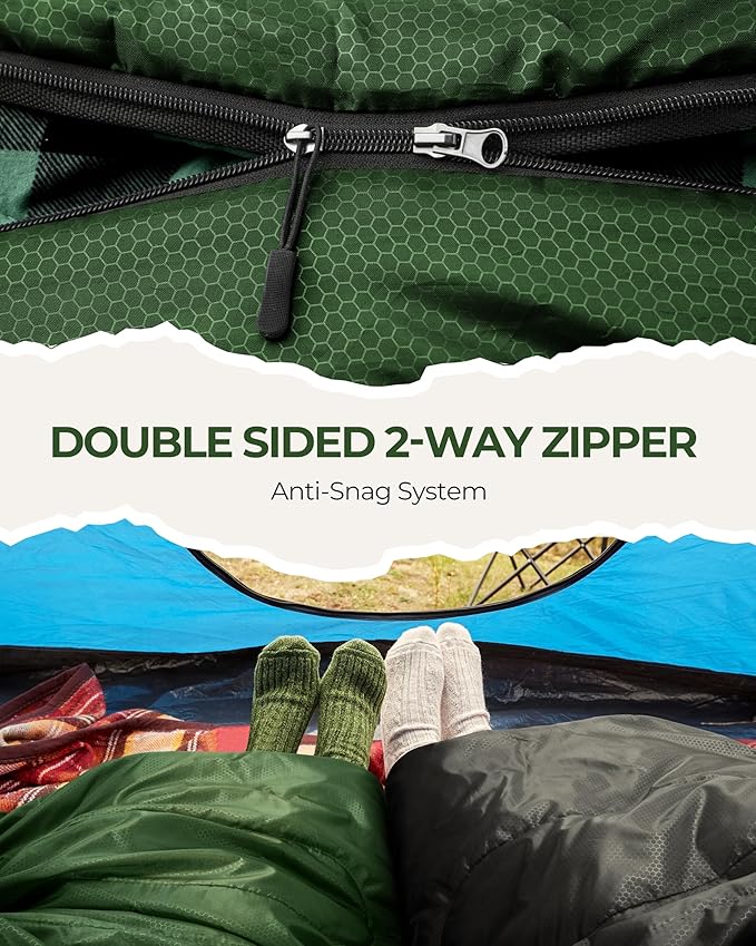 Sportneer 0 Degree Sleeping Bag for Cold Weather XL Winter Sleeping Bag for Adults Flannel Lined Camping Sleeping Bag 32°F–59°F Rated 87 x 33.5 4.4 lbs Detachable Hood Compression Sack