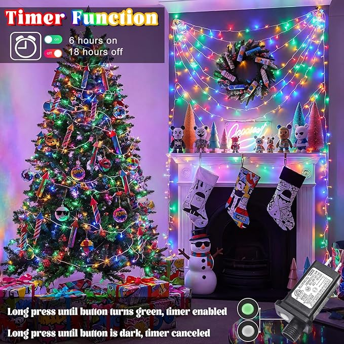 165FT 500 LED Outdoor String Lights Plug in Christmas Lights Indoor Waterproof with 8 Modes Connectable Twinkle Fairy Lights Clear Wire for Outside Bedroom Patio Garden Party Decorations Multicolor