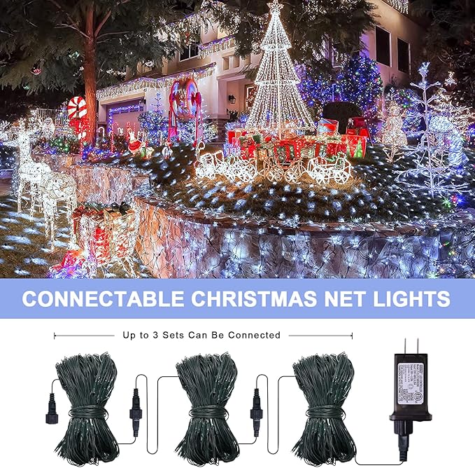JMEXSUSS 360 LED Net Christmas Lights Outdoor Waterproof Connectable 12ft x 5ft Net Lights Outdoor Mesh Light with Remote 8 Modes Plug in White Christmas Light for Bushes Christmas Decorations