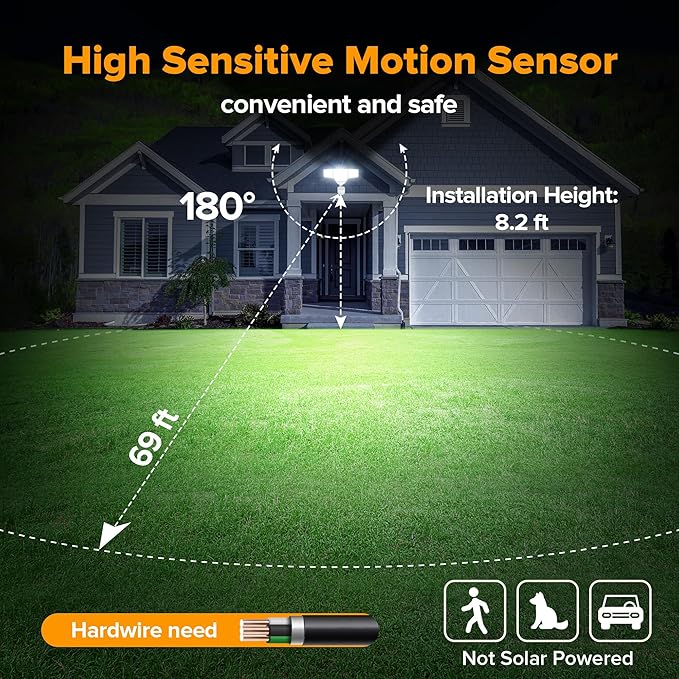 LUTEC 80W 9000LM LED Security Light Hardwire Motion Sensor Outdoor Lights 4 Head LED Flood Lights Outdoor 5000K Daylight IP65 Waterproof Motion Detected Lights for Outside Garage Yard (White)