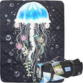 60x80” Double Thickened Picnic Blankets(150g High Density Cotton Stuffed) Jellyfish Pattern Outdoor Picnic Mat Portable Picnic Blanket Foldable with Leather Carry Strap Beach Blanket
