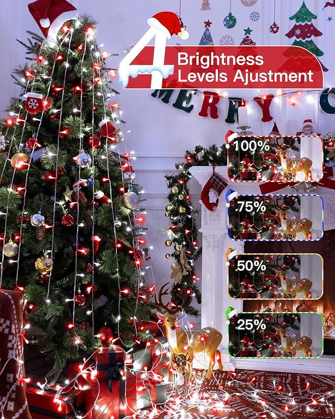 196FT 600LED Christmas Lights Outdoor Waterproof String Light with Remote 8 Modes LED Lights Plug in Twinkle Fairy Light for Party Holiday Decor (Red+White)