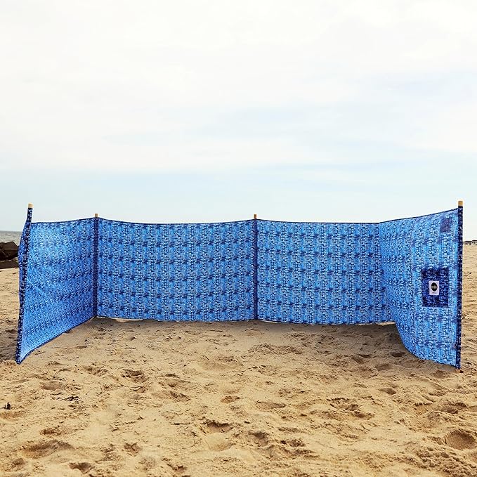 erda Tide Dye Pro Beach Recycled Polyester Rip-Stop 20 ft Lightweight Windscreen Privacy Screen Wind Blocker Free Matching Shoulder Bag (New Mahogany Wood Poles)