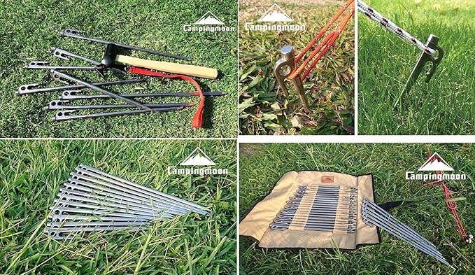 camping moon Martensitic Stainless Steel 420J2 Tent Stake R Series Power Peg Ideal for Hard Ground R-20-8P