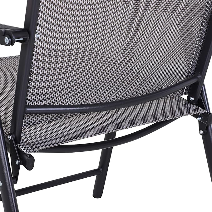 Set of 2 Patio Folding Chairs Stackable Outdoor Sling Patio Dining Chairs with Armrests for Lawn Camping Dining Beach Metal Frame No Assembly Gray