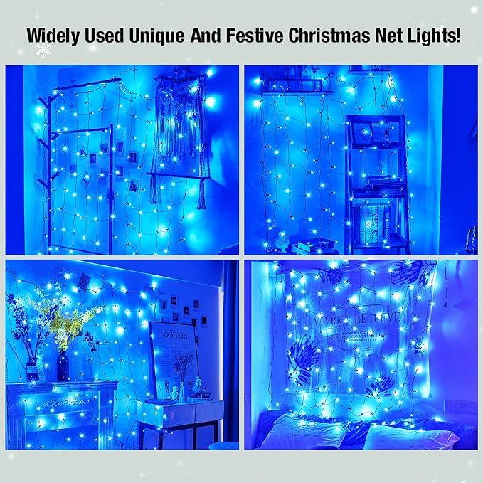 Led Blue Christmas Net Lights Outdoor Christmas Bushes Lights 120Led 6ftx5ft Connectable Outdoor Indoor Mesh Net Lighting for Xmas Holiday Garden Lawn Shrubs Trees Bushes Decorations