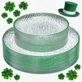 Rubtlamp 60Pcs Plastic St Patricks Day Plates Plates Clear Plastic Disposable Plates With Green Rim Green Heavy Duty Fancy Hammered Party Plate Include 30 Dinner Platos30 Salad Platos for Easter