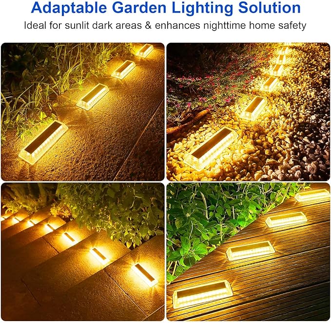Lacasa Solar Deck Lights Solar Lights Outdoor Waterproof IP68 4 Pack Solar Powered Pathway Yard Driveway Step Landscape Light LED Lighting 50LM for Garden Path Walkway Stair Patio Warm White 2700K