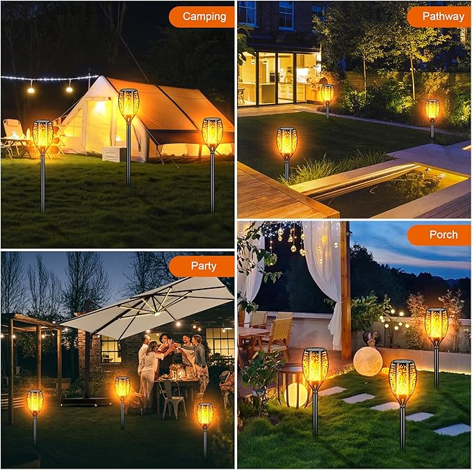 Upgraded Larger Solar Lights Outdoor Waterproof 96 LED 43 Outdoor Lights Solar Torch Light with Flickering Flame Led Lights for Garden Decor Patio Yard Pathway 4Pack
