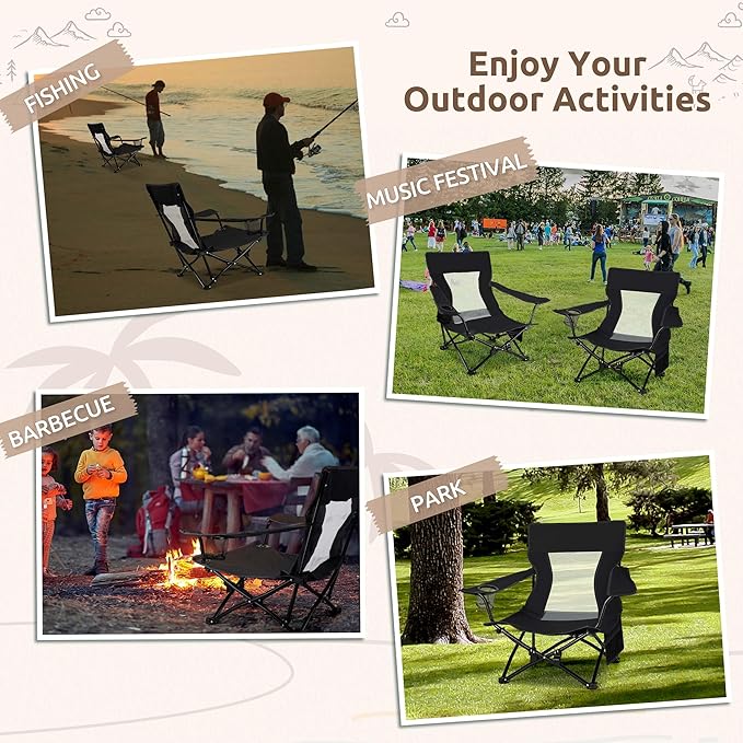 HaSteeL Folding Beach Chair Set of 3 Foldable Black Camping Chairs &amp Grey Table for Outside Low Beach Chair Portable for Adults Fishing Picnic Outdoor BBQ Cup Holder &amp Storage Bag