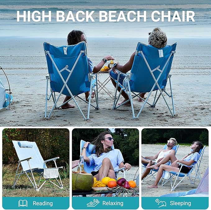 #WEJOY Oversized Heavy Duty Beach ChairFolding High Back Portable Camping Lawn Chairs for Adults with ArmrestHeadrestPocket for Outdoor Camp Festival Sand Concert Travel Picnic BBQ Sport265 LBS