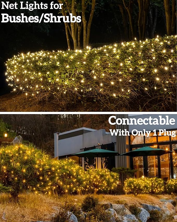 Led Christmas Net Lights for Bushes 132 Led 6ft x 6ft Christmas Net Lights Outdoor Mesh Tree Trunk Green Wire Christmas Decorations for BushesTreeShrubsXmas(Warm White)
