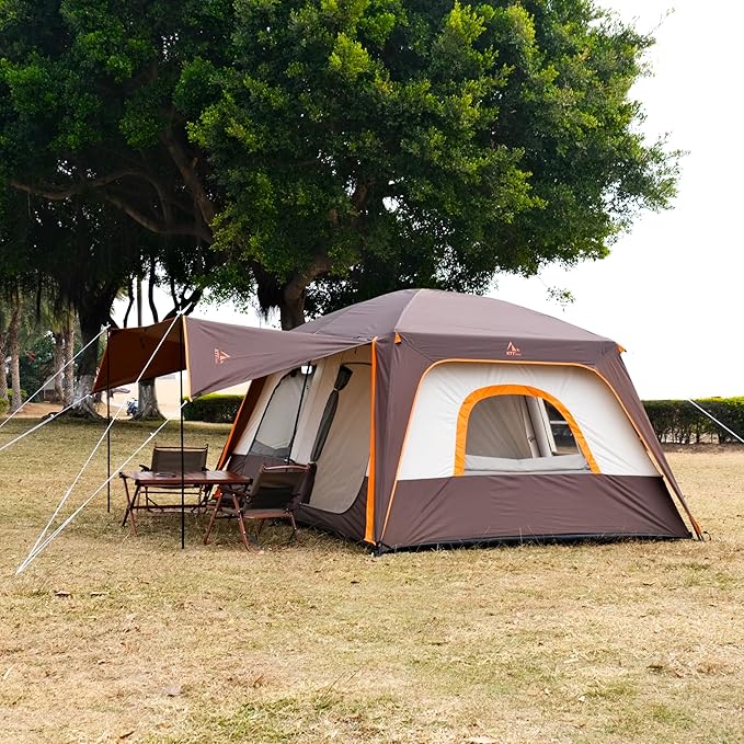 KTT Extra Large Tent 8-10-12 PersonFamily Cabin Tents2 Rooms3 Doors and 3 Windows with MeshStraight WallWaterproofDouble LayerBig Tents for OutdoorPicnicCampingFamily Gathering