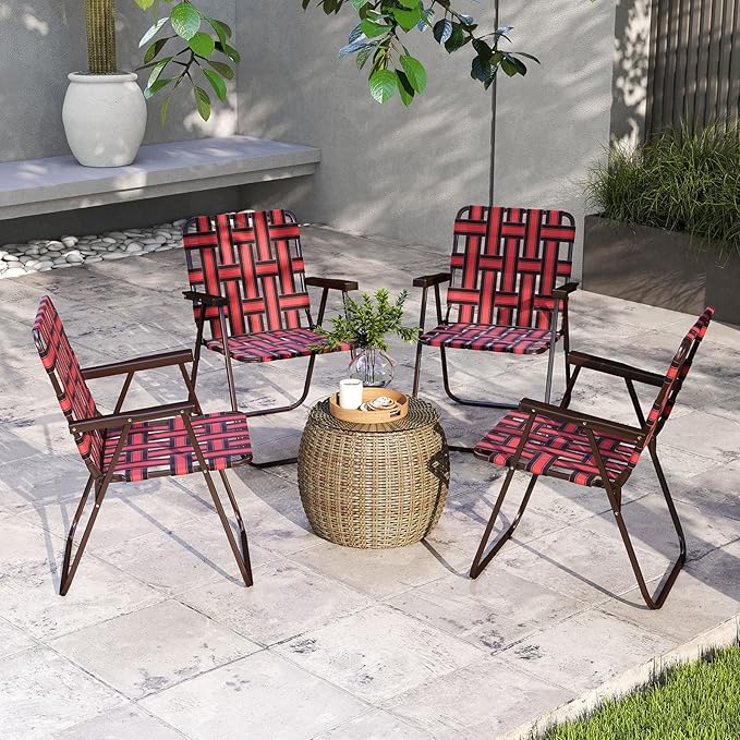 Giantex 6-Pack Lightweight Folding Camping Chairs 330 LBS Beach Chairs with Armrests No Assembly Needed Portable Webbed Lawn Chair for Picnic Fishing Patio Yard Outdoor Events Red