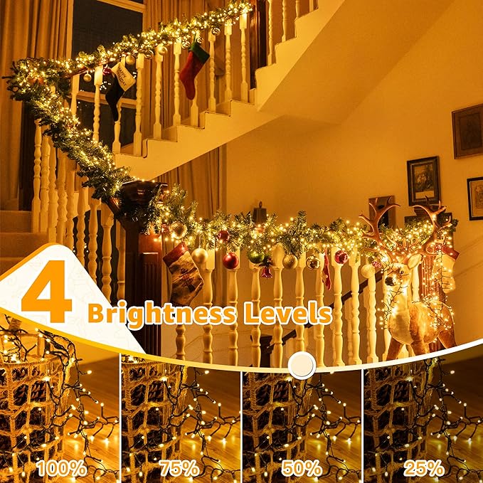 Ollny Cluster Lights Christmas 400LED 20FT Warm White Christmas Tree Lights 8 Modes Timer Remote Waterproof Connectable String Lights for Outdoor Indoor Outside Garland Xmas Decorations