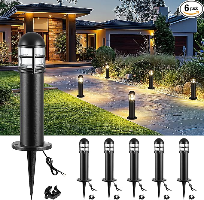 6 Pack LED Low Voltage Landscape Lights 200LM 12V IP67 Waterproof Holiday Pathway Lighting for Patio Sidewalk Driveway Cast-Aluminum 2700K Warm White