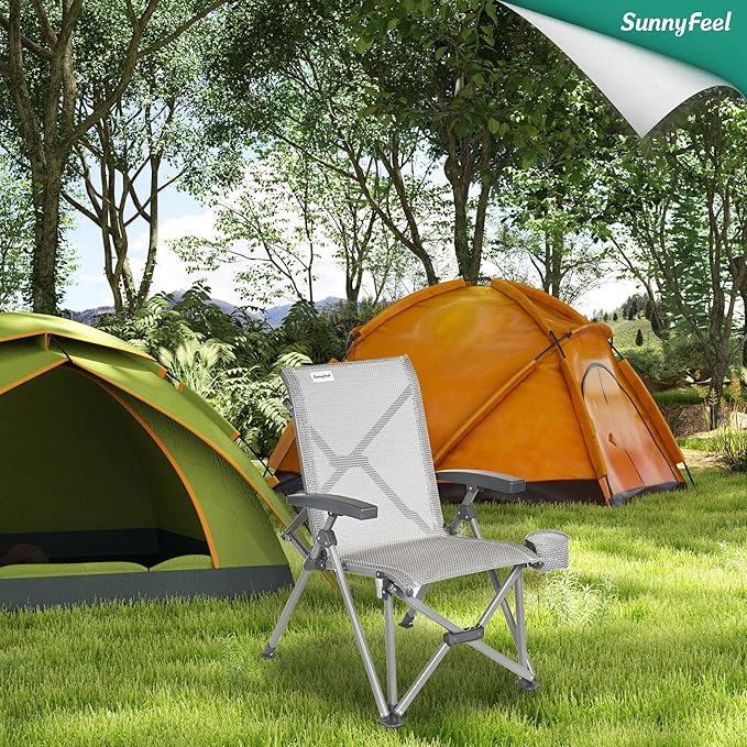 SUNNYFEEL Folding Camping Chair Heavy Duty Ergonomic Chairs Support 500lbs with Adjustable Breathable High Back Support and Cup Holder Aluminum Frame for Fishing Camp Beach Lawn RV Patio