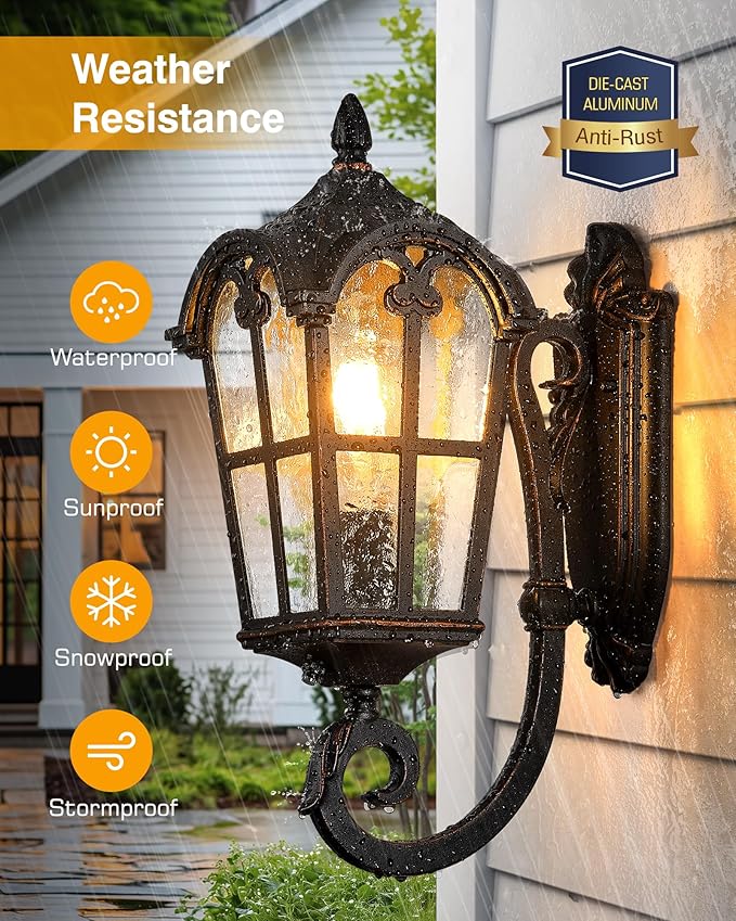 VIANIS Outdoor Wall Light Oil Rubbed Bronze Porch Lights Outdoor Dusk to Dawn Outside Lantern Fixtures Wall Mount 100% Aluminum Exterior Lighting Fixtures for House Garden Patio Entryway