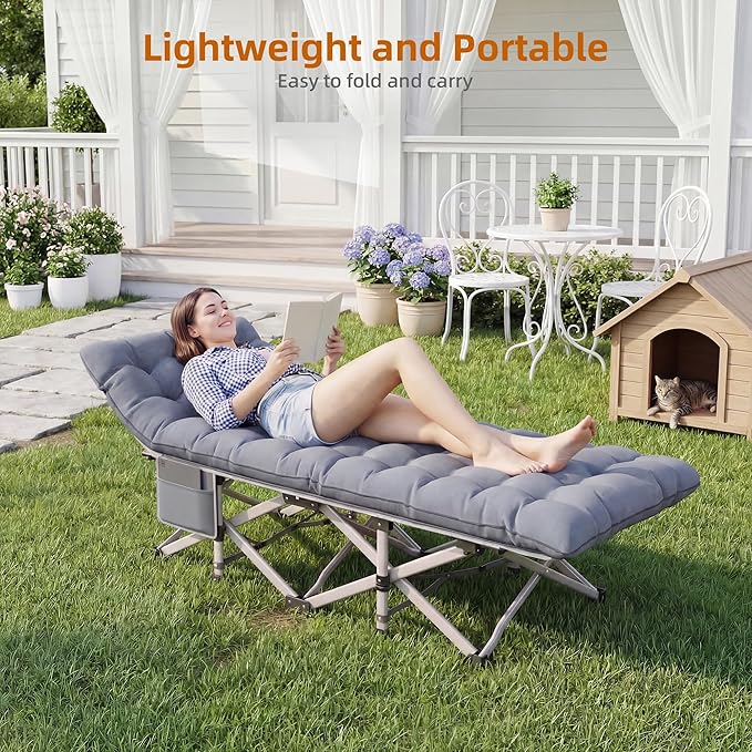 Camping Cot for Adults 2 Pack Heavy Duty Folding Sleeping Cots with Carry Bag Portable Camp Bed with Double Layer 1200D Oxford Fabric &amp Mattress Travel Cot for Camping Beach Patio Home Offic