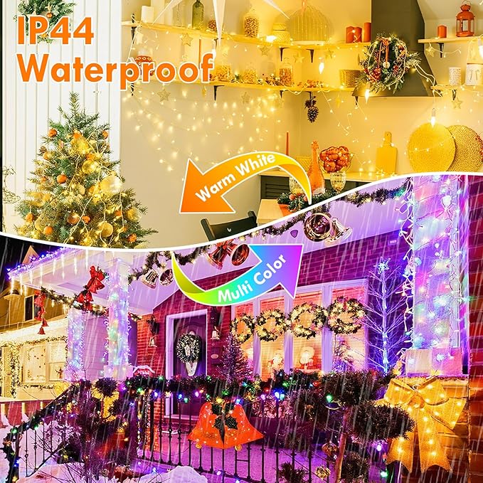 88FT 240LED Connectable String Lights Indoor Outdoor Clear Wire Warm White⇋Multicolor Christmas String Lights Plug in Twinkle Fairy Light With Timer For Wedding Patio Tree Yard Christmas Decorations
