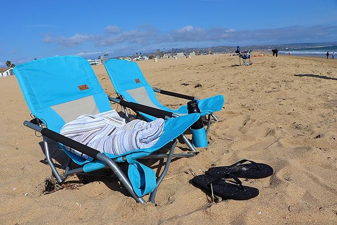 Nice C Low Beach Camping Folding Chair Ultralight Backpacking Chair with Cup Holder &amp Carry Bag Compact &amp Heavy Duty Outdoor Camping BBQ Beach Travel Picnic Festival (Set of 1 Blue)