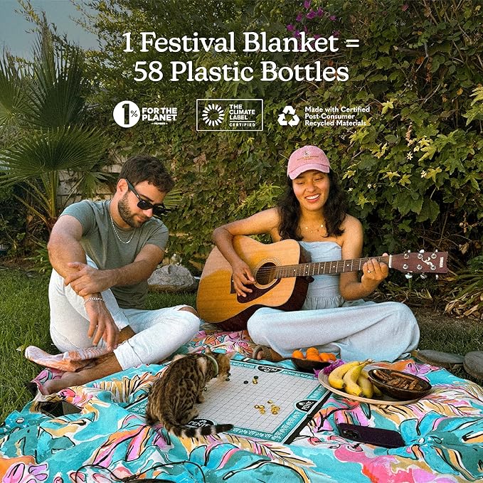 Nomadix Festival Blanket - Perfect for Picnics Camping &amp Lawn Seating - Plush Top &amp Water Resistant Base - Made with Post Consumer Recycled Materials - Jungle - 60x72